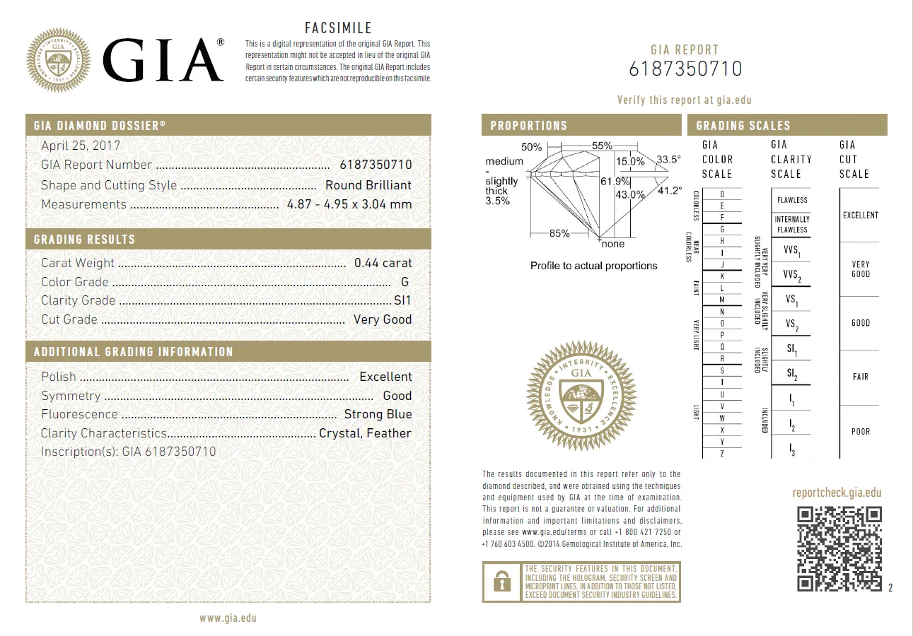 0.44 Carat Loose G/ SI1 Round Brilliant Cut Diamond GIA Certified
