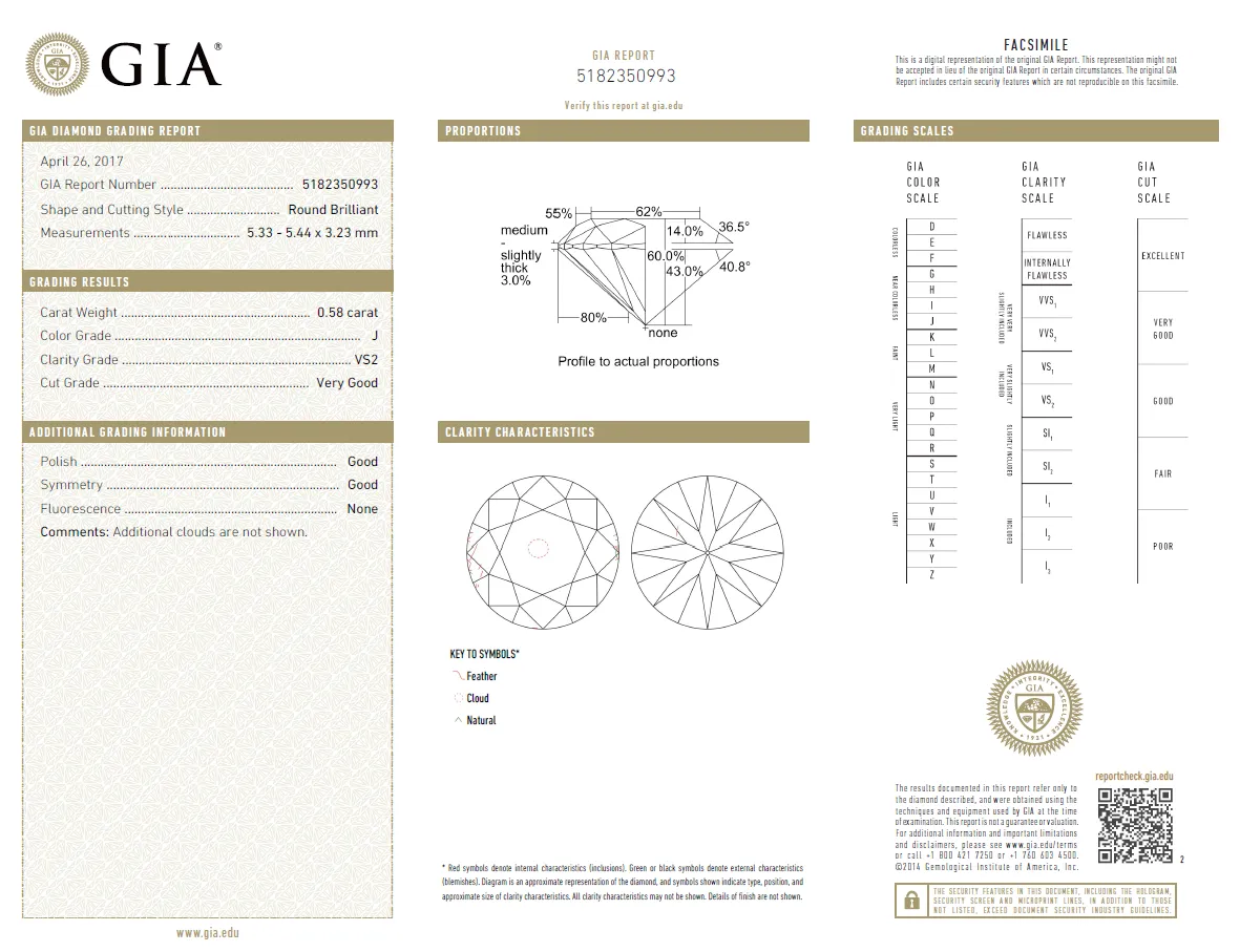 0.58 Carat Loose J/ VS2 Round Brilliant Cut Diamond GIA Certified