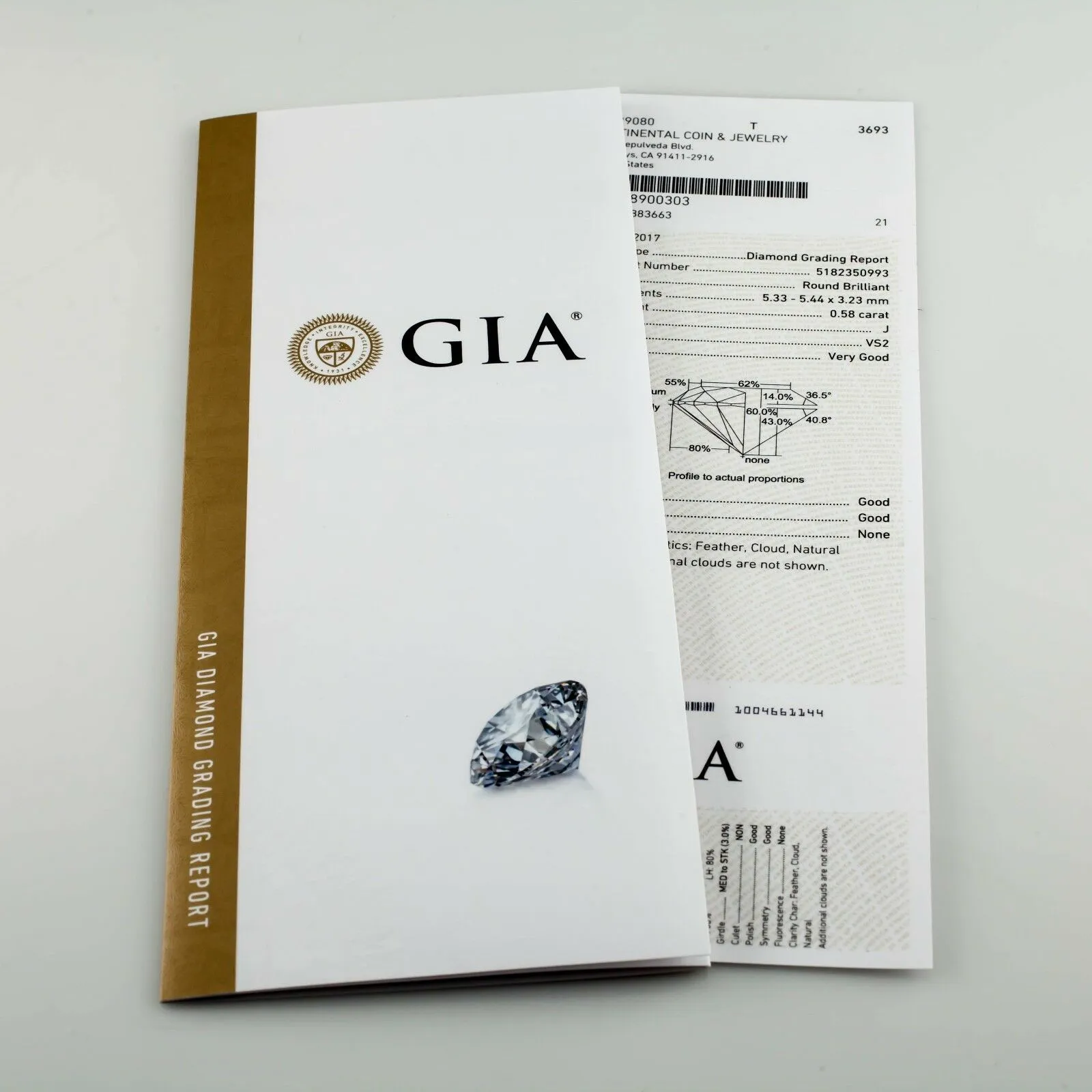 0.58 Carat Loose J/ VS2 Round Brilliant Cut Diamond GIA Certified