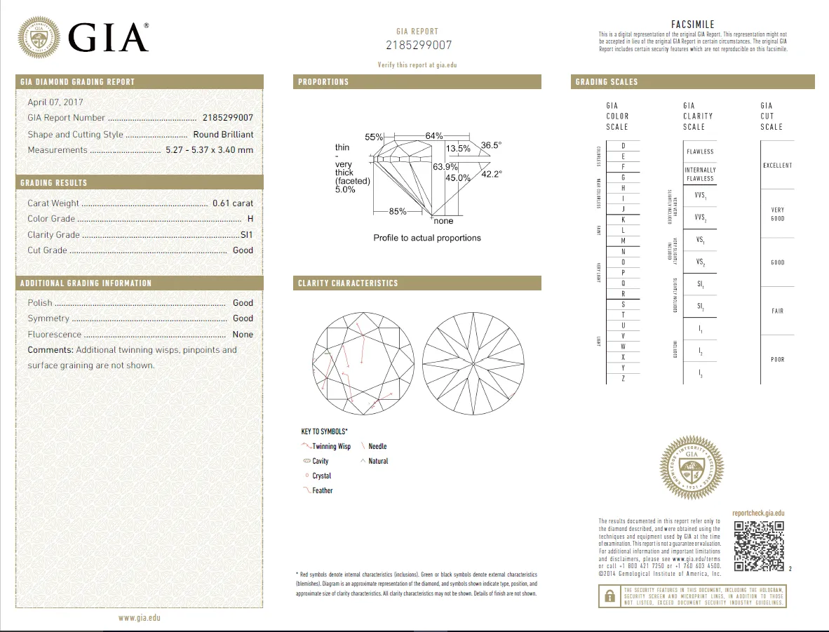 0.61 Carat Loose H/ SI1 Round Brilliant Cut Diamond GIA Certified