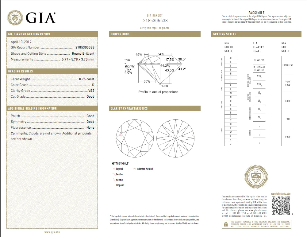 0.75 Carat Loose D / VS2 Round Brilliant Cut Diamond GIA Certified