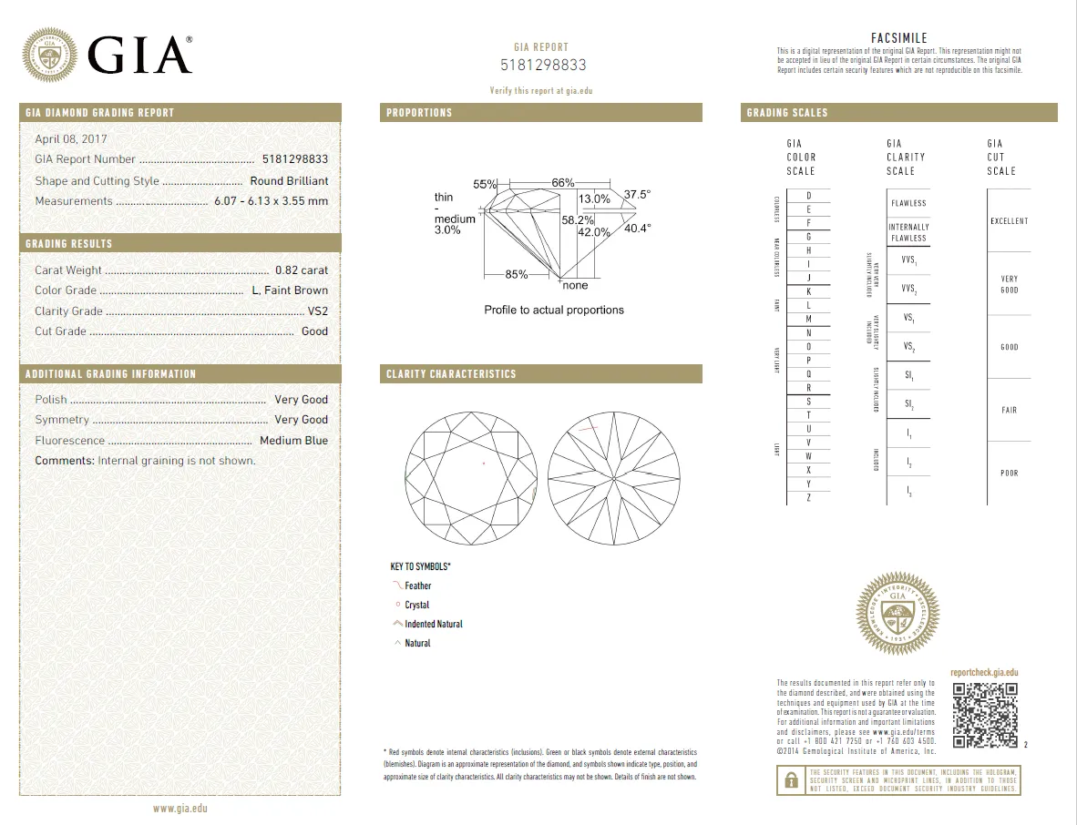 0.82 Carat Loose L/ VS2 Round Brilliant Cut Diamond GIA Certified