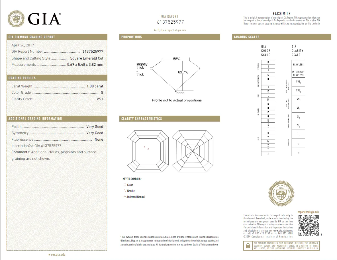 1 Carat Loose G / VS1 Asscher Cut Diamond GIA Certified