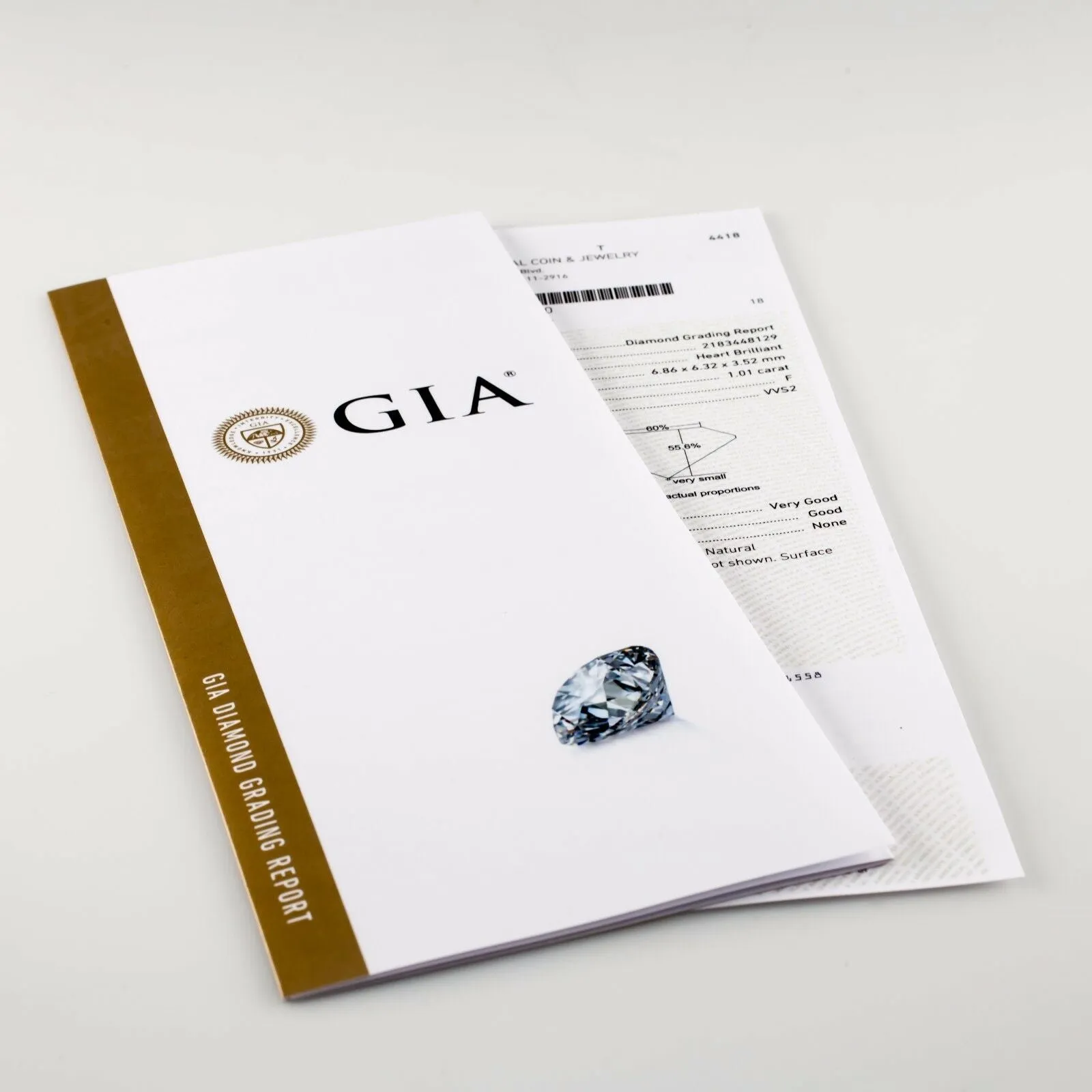 1.01 Carat Loose F / VVS2 Heart Shaped Cut Diamond GIA Certified