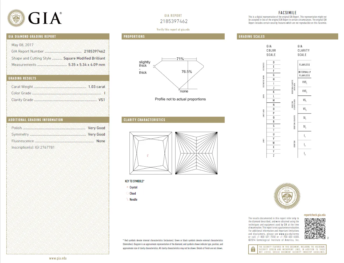 1.03 Carat Loose I / VS1 Princess Cut Diamond GIA Certified