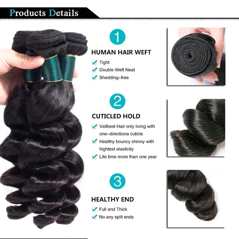 10A Loose Wave Virgin Hair 3 Bundles With Frontal Human Hair