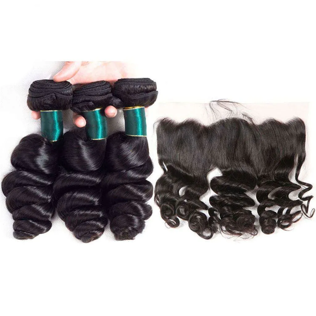 10A Loose Wave Virgin Hair 3 Bundles With Frontal Human Hair