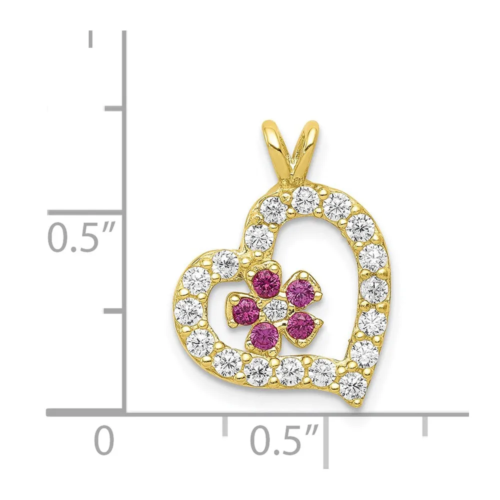 10k CZ Heart & Flower Pendant