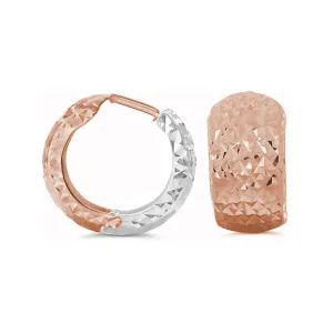 10K Rose & White Gold Broad Fancy Huggies Earrings