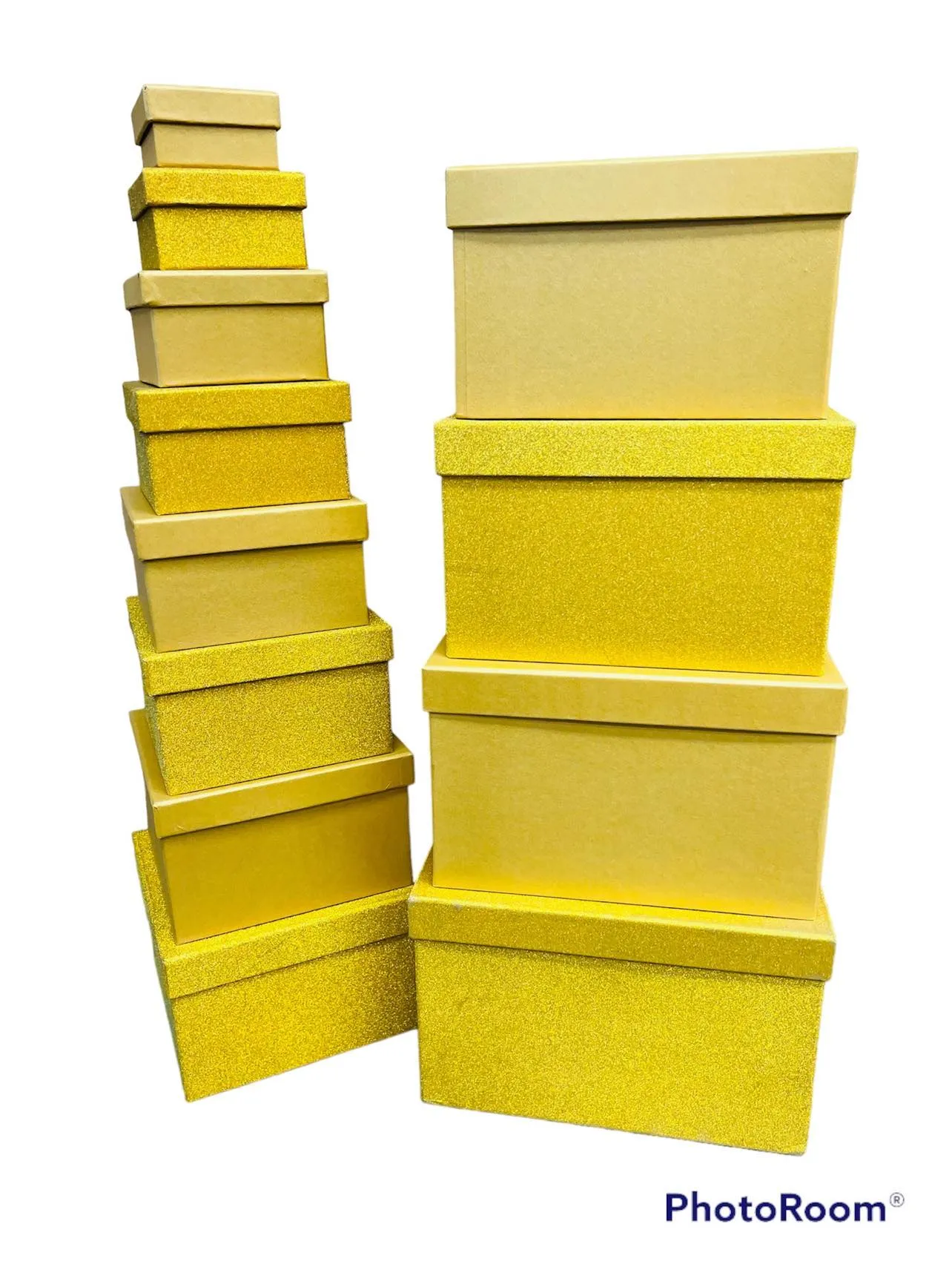 12 Tier gold box tower set! These all fit compact inside the largest box! Great for gift giving!
