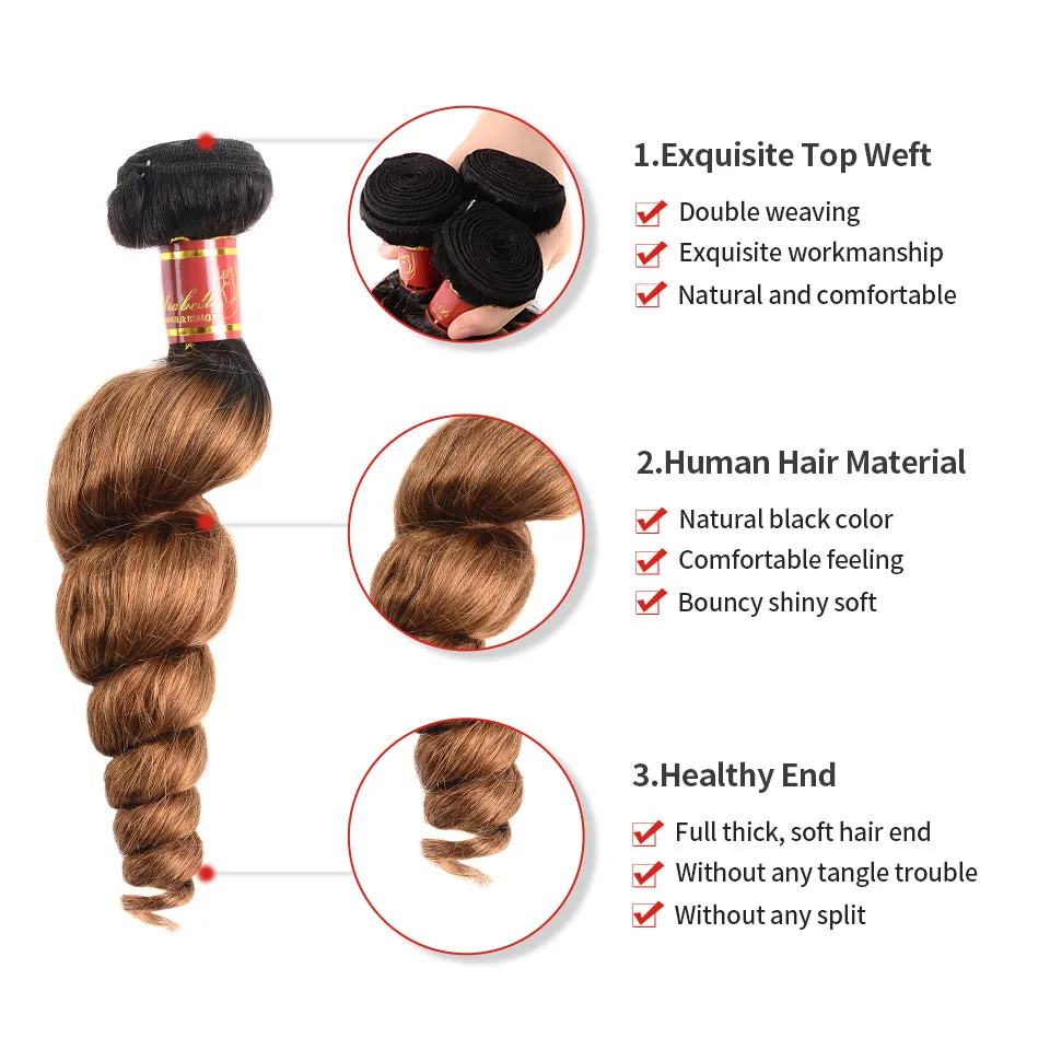 {12A 3Pcs} Ombre T1b/30 Loose Wave 3 Bundles/pack Unprocessed Virgin Hair Weave