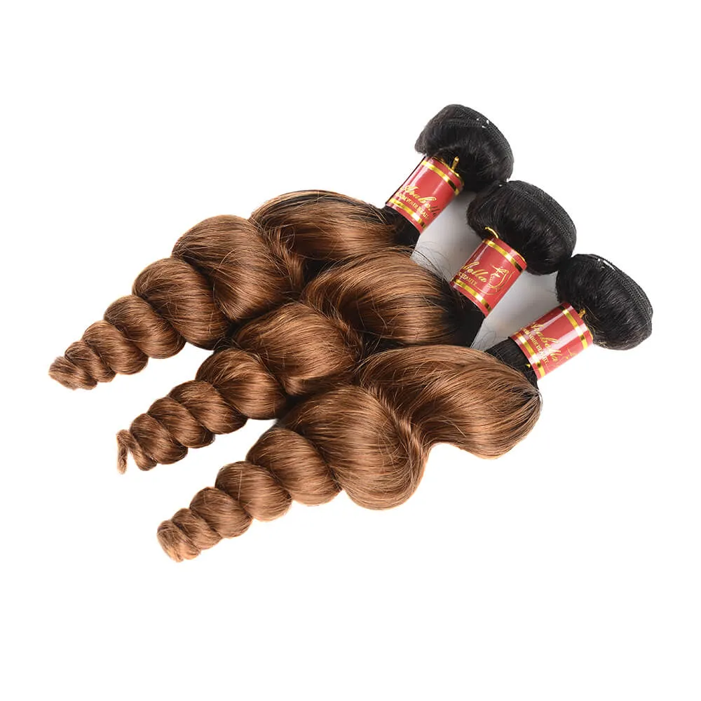 {12A 3Pcs} Ombre T1b/30 Loose Wave 3 Bundles/pack Unprocessed Virgin Hair Weave