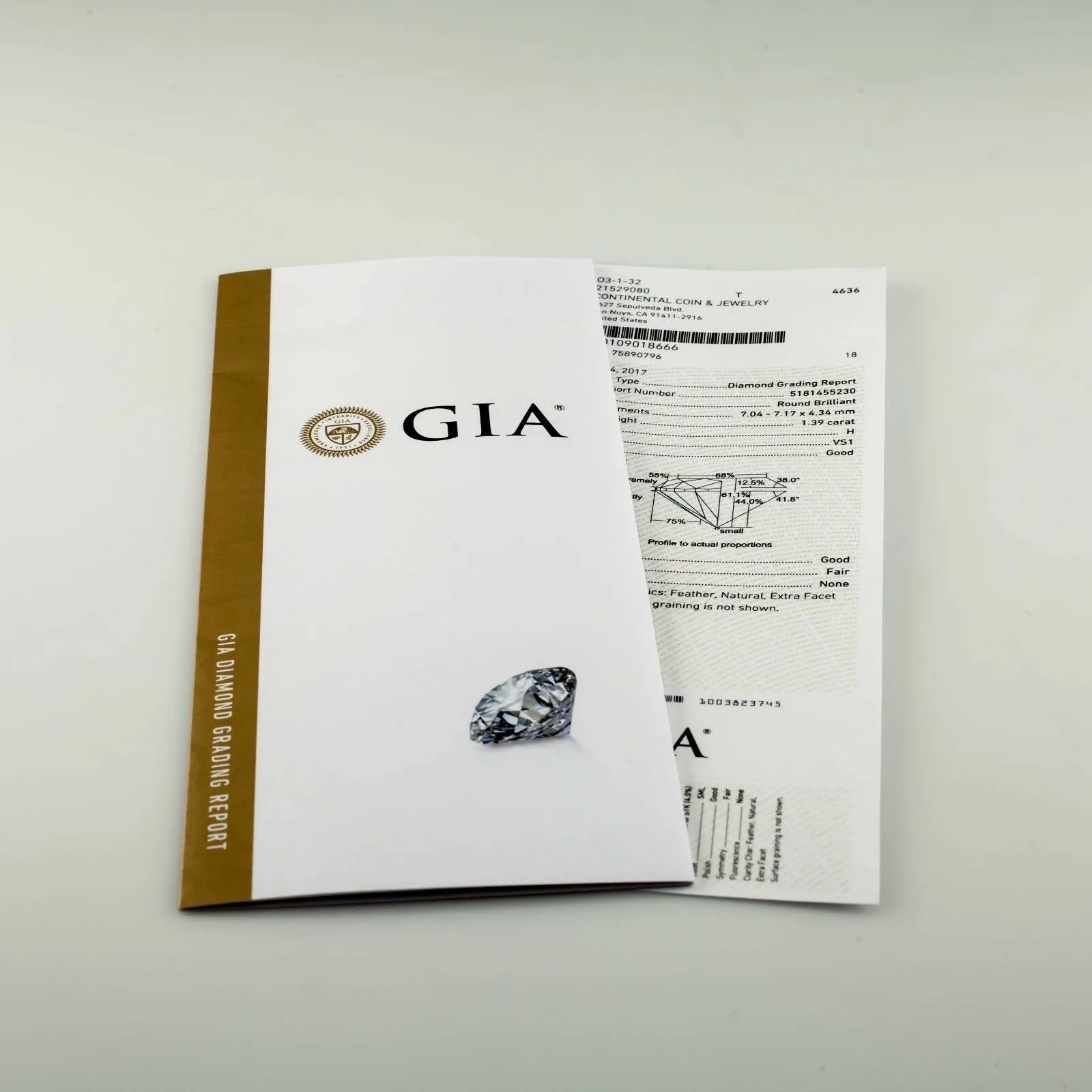 1.39 Carat Loose H / VS1 Round Brilliant Cut Diamond GIA Certified