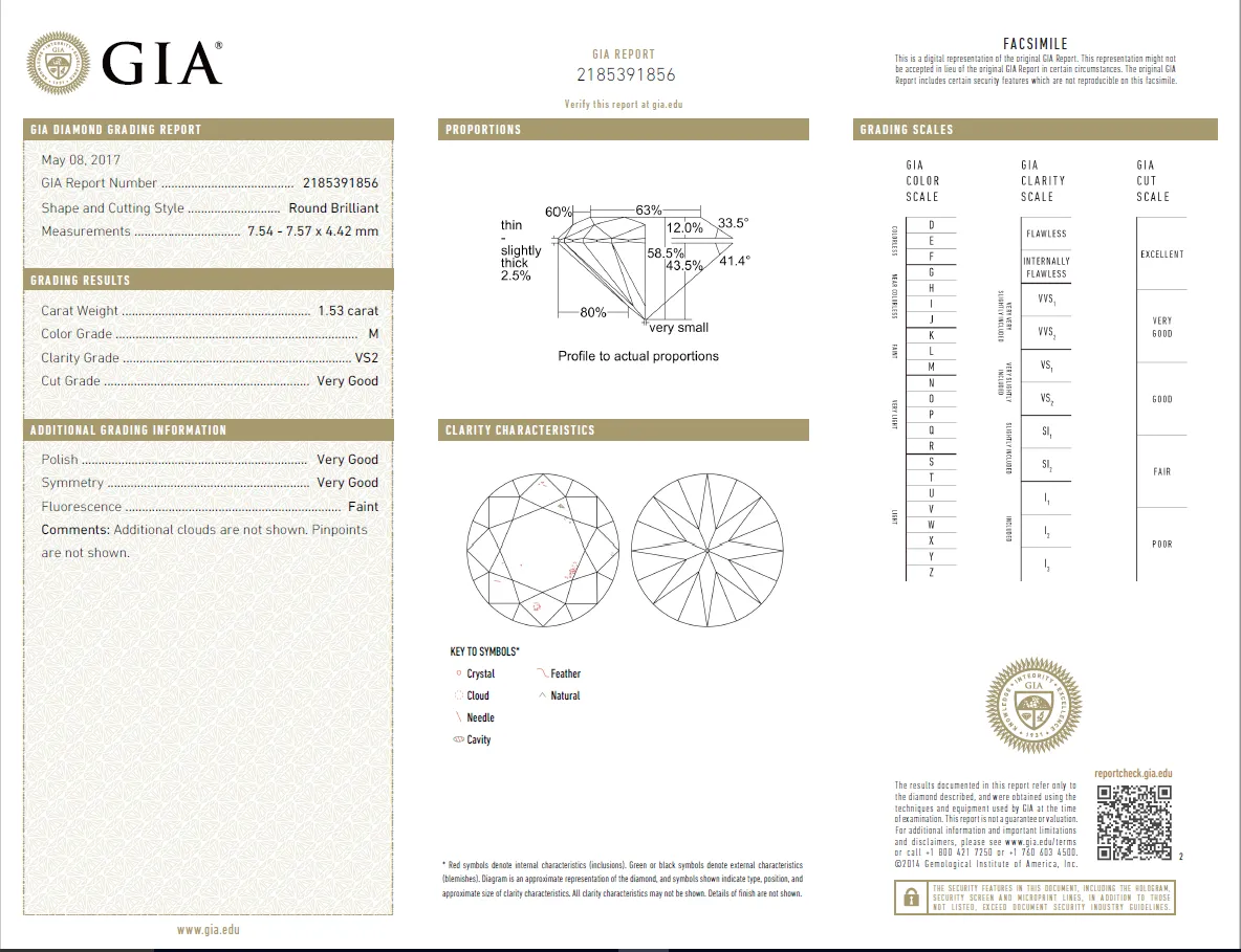 1.53 Carat Loose M/ VS2 Round Brilliant Cut Diamond GIA Certified