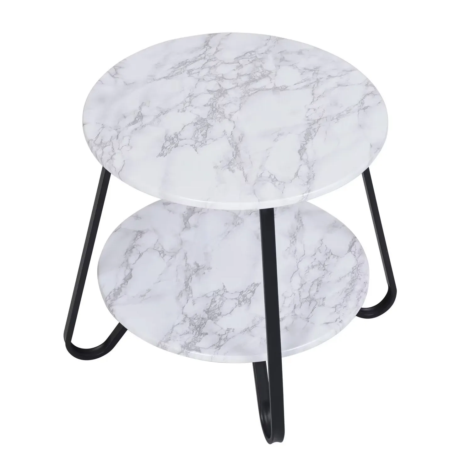 18.1" Small Round Coffee Table, 2-Tier End Table with Storage Bottom Shelf and Smooth Tabletop Surface, Wood Side Table Nightstand with Metal Legs for Living Room Bedroom, White