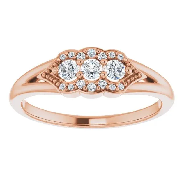 3 Gemstone Milgrain Lab-Grown Diamond Accent Stackable Ring
