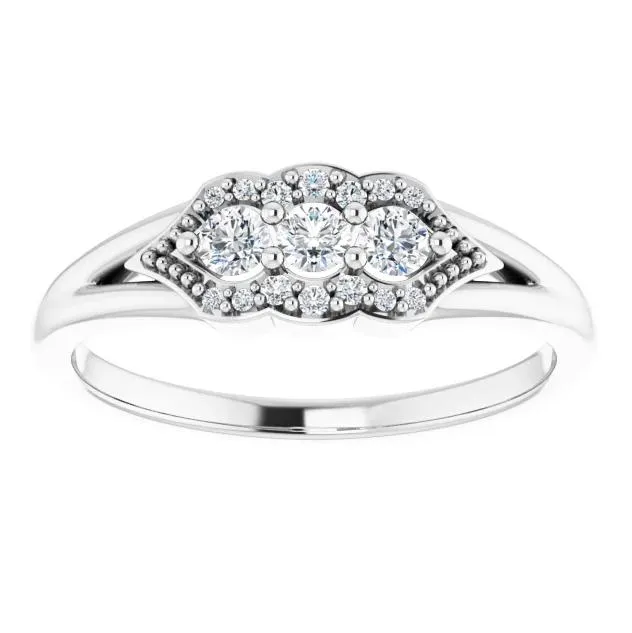 3 Gemstone Milgrain Lab-Grown Diamond Accent Stackable Ring
