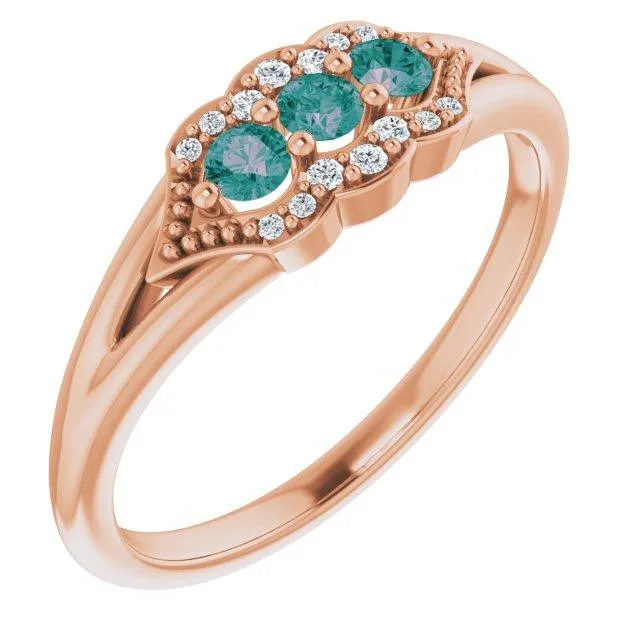 3 Gemstone Milgrain Lab-Grown Diamond Accent Stackable Ring