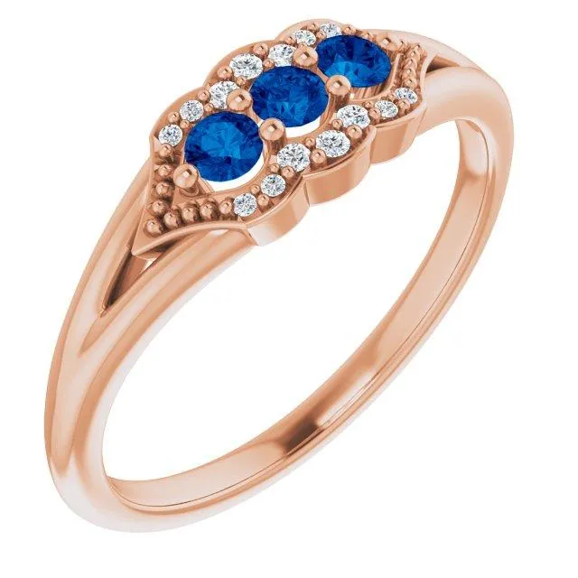 3 Gemstone Milgrain Lab-Grown Diamond Accent Stackable Ring