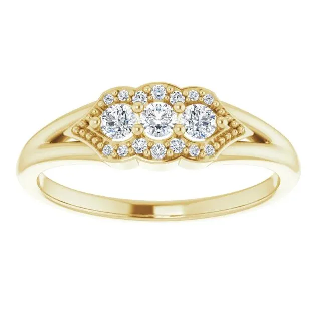 3 Gemstone Milgrain Lab-Grown Diamond Accent Stackable Ring
