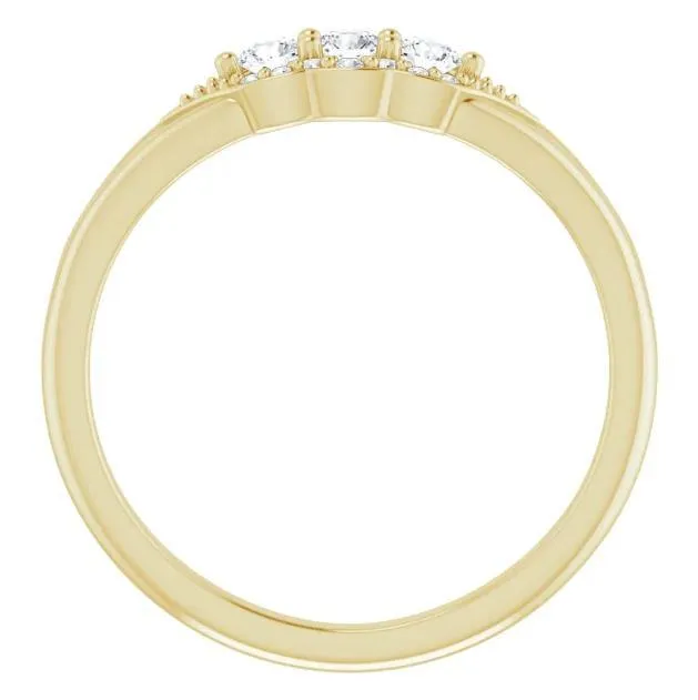 3 Gemstone Milgrain Lab-Grown Diamond Accent Stackable Ring