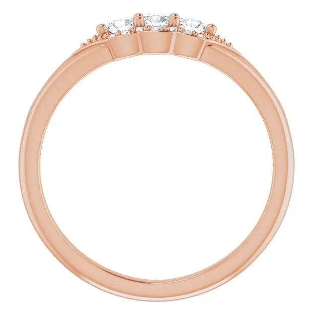 3 Gemstone Milgrain Lab-Grown Diamond Accent Stackable Ring