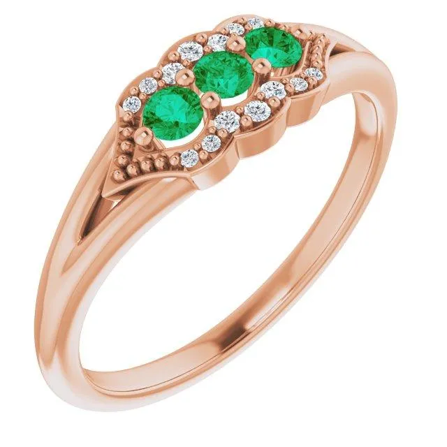 3 Gemstone Milgrain Lab-Grown Diamond Accent Stackable Ring