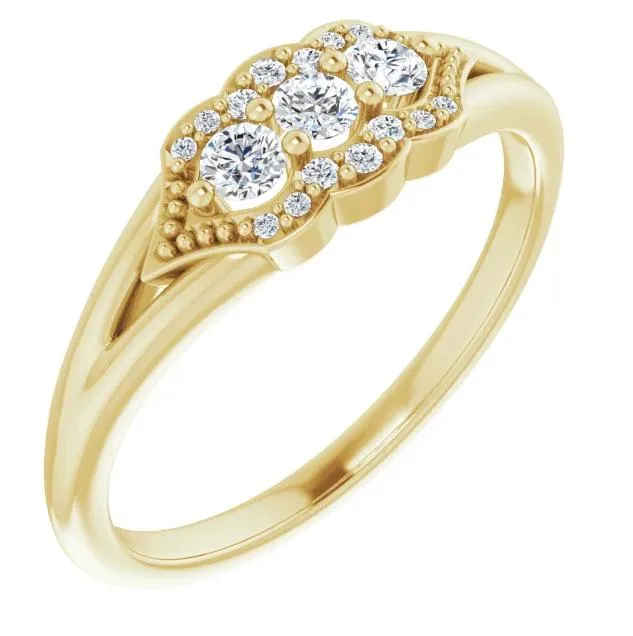 3 Gemstone Milgrain Lab-Grown Diamond Accent Stackable Ring