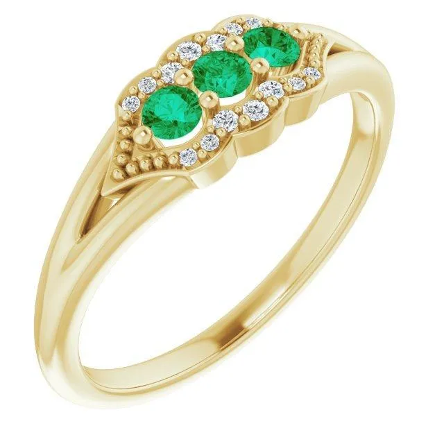 3 Gemstone Milgrain Lab-Grown Diamond Accent Stackable Ring