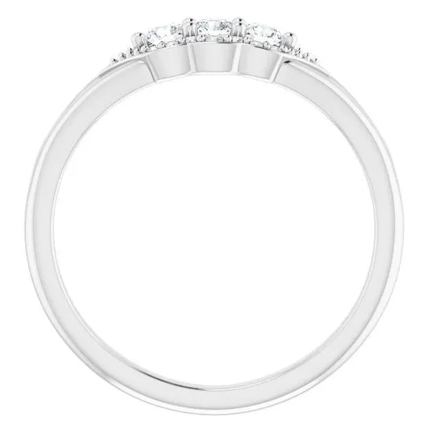 3 Gemstone Milgrain Lab-Grown Diamond Accent Stackable Ring