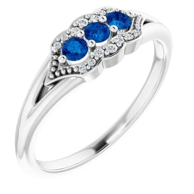 3 Gemstone Milgrain Lab-Grown Diamond Accent Stackable Ring