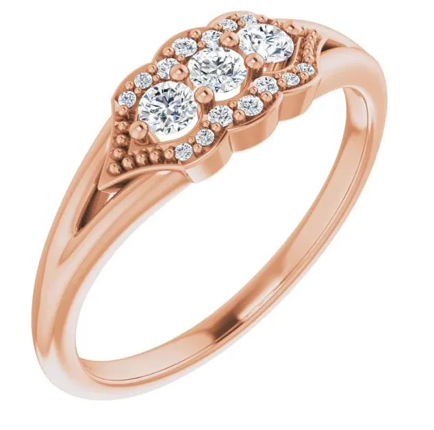 3 Gemstone Milgrain Lab-Grown Diamond Accent Stackable Ring