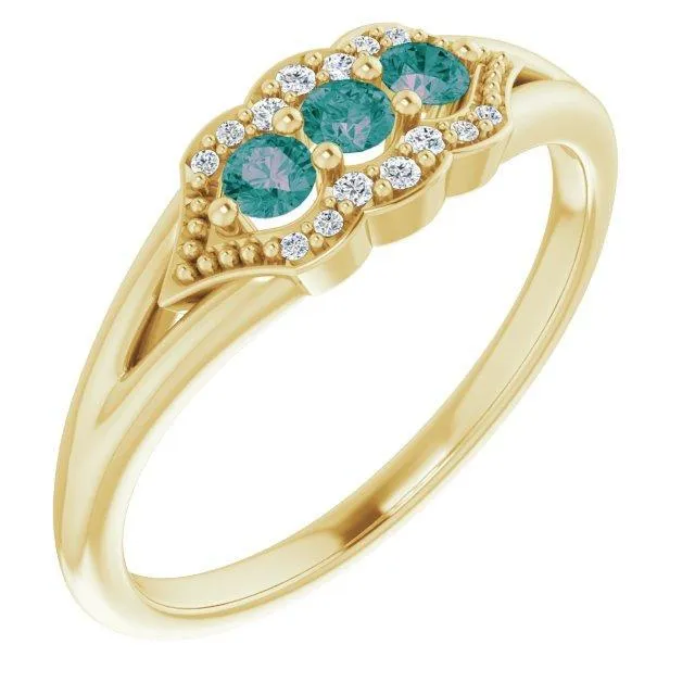 3 Gemstone Milgrain Lab-Grown Diamond Accent Stackable Ring