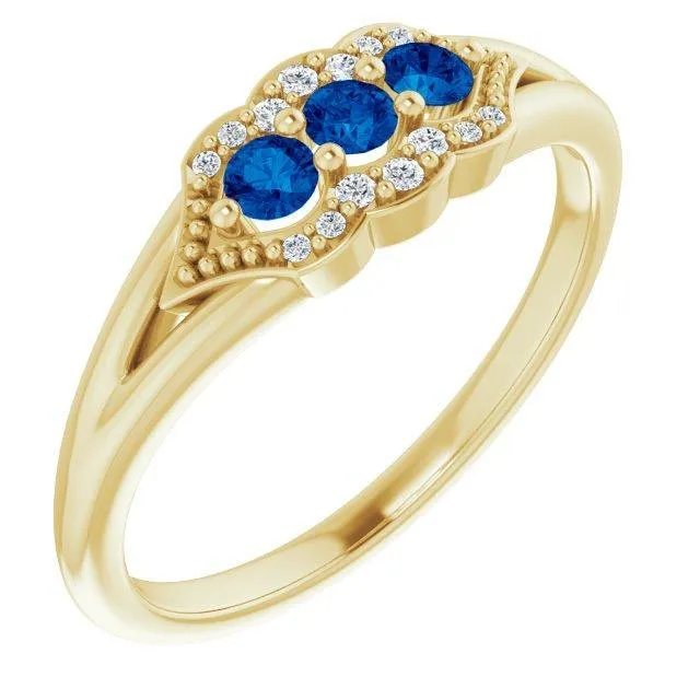3 Gemstone Milgrain Lab-Grown Diamond Accent Stackable Ring