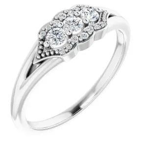3 Gemstone Milgrain Lab-Grown Diamond Accent Stackable Ring