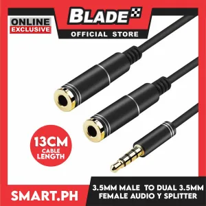 3.5mm Stereo Audio Y Splitter Male to Female Dual Headphone Jack Extender 13cm (Black) for iPhone, Samsung, Tablet, Laptop