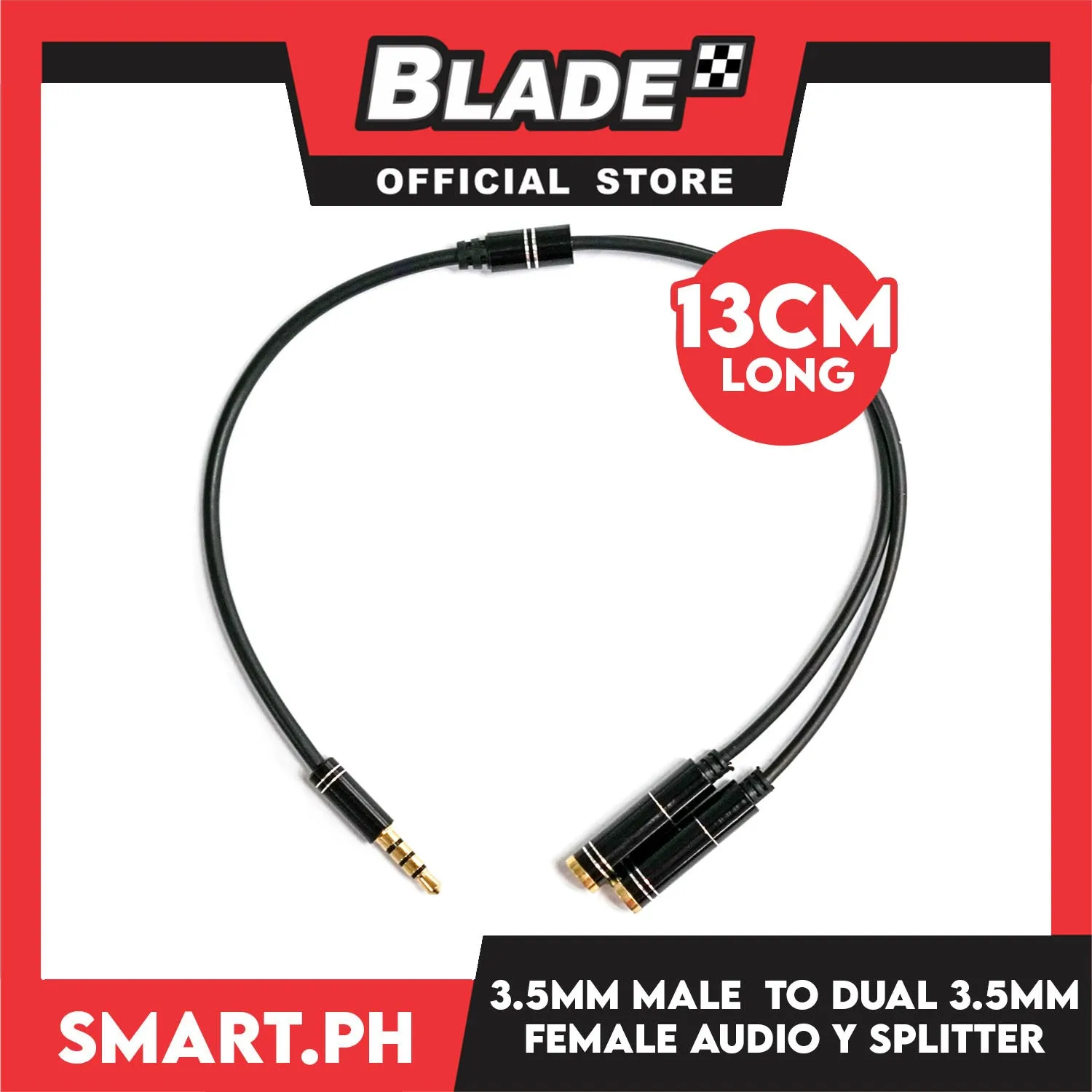 3.5mm Stereo Audio Y Splitter Male to Female Dual Headphone Jack Extender 13cm (Black) for iPhone, Samsung, Tablet, Laptop