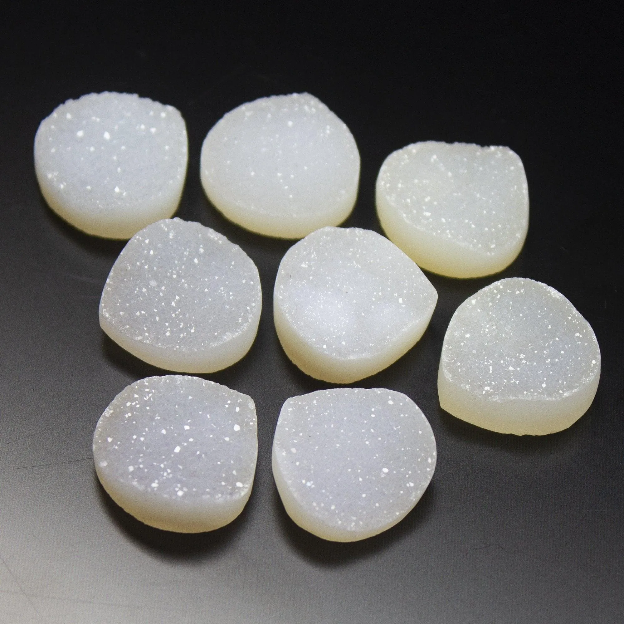 4 matching pair, 16mm, Natural White Crystal Druzy Heart Shape Loose Briolette, Druzy