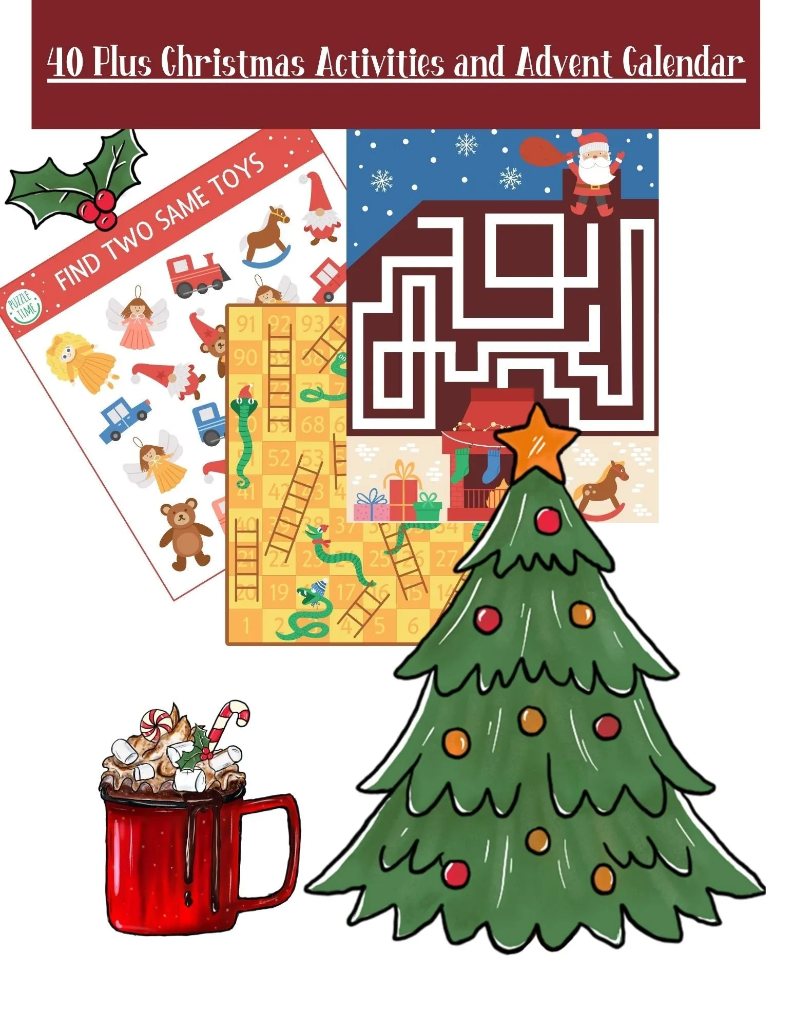 40   Printable Christmas Activity Sheets -  Template Link to Edit Background, Gift to child Music Sheet Bonus