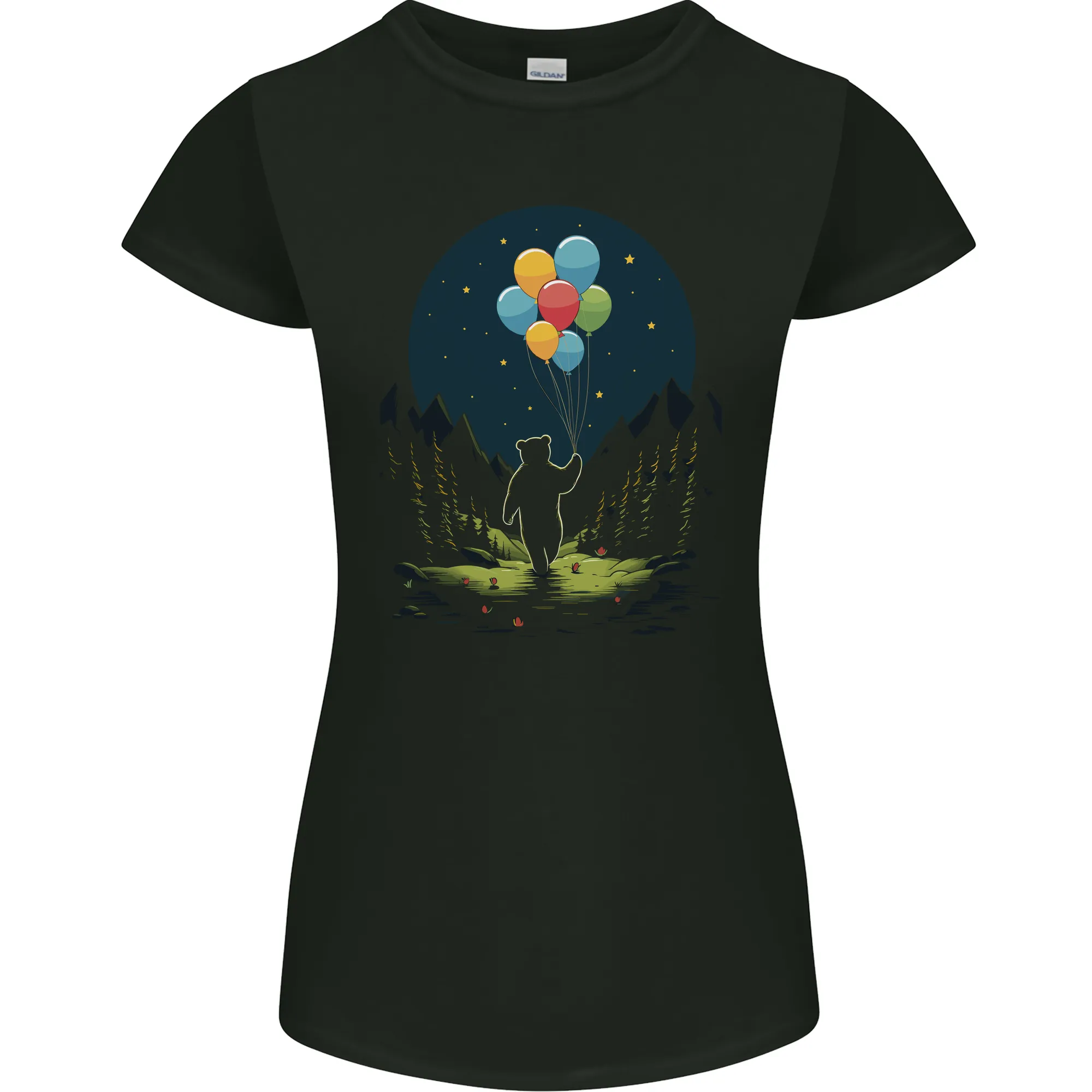 A Teddy Bear Holding Balloons Fantasy Womens Petite Cut T-Shirt