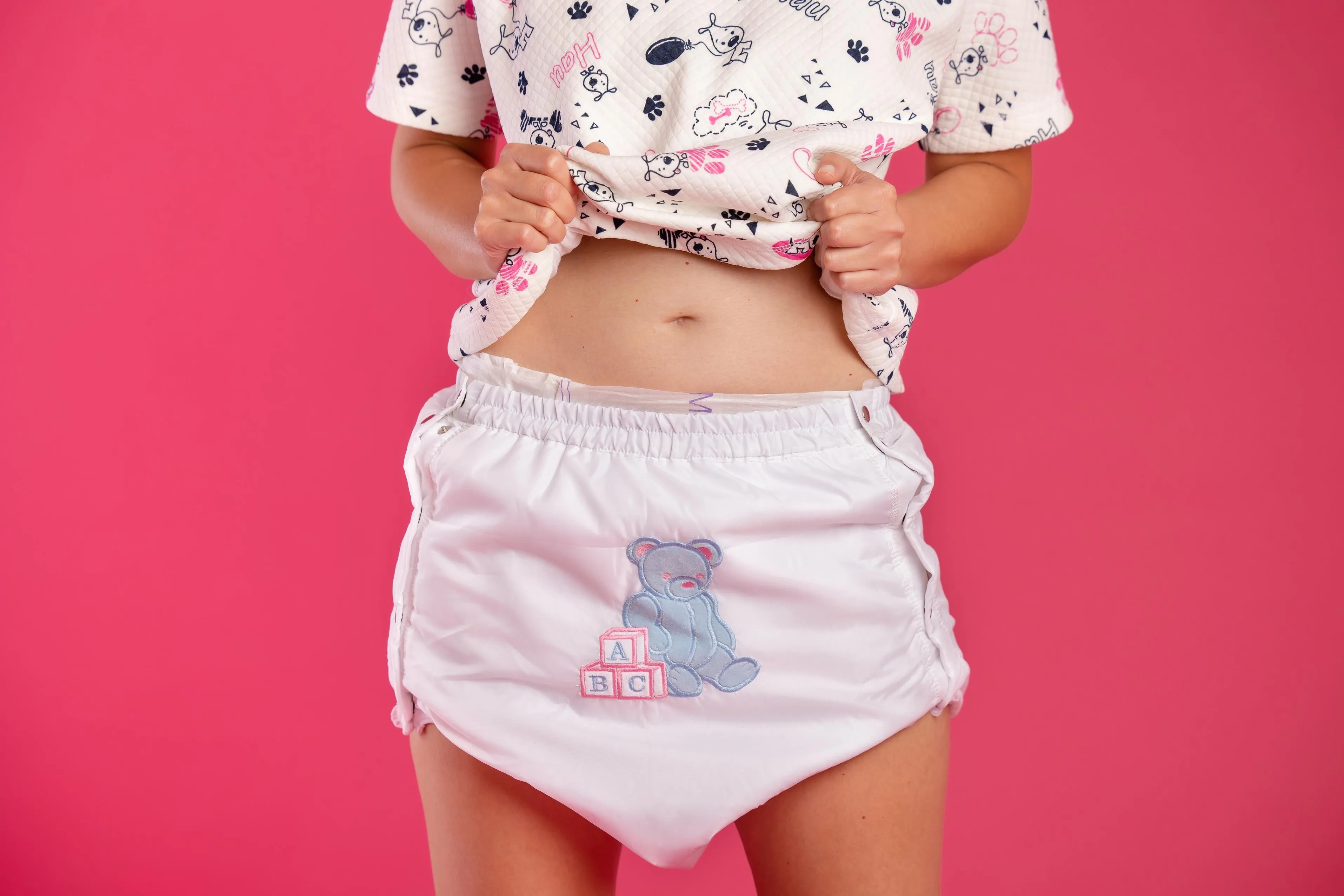 adult baby diaper panties white SINGLE ITEM, LABEL SIZE S, ORANGE WATERPROOF COLOR