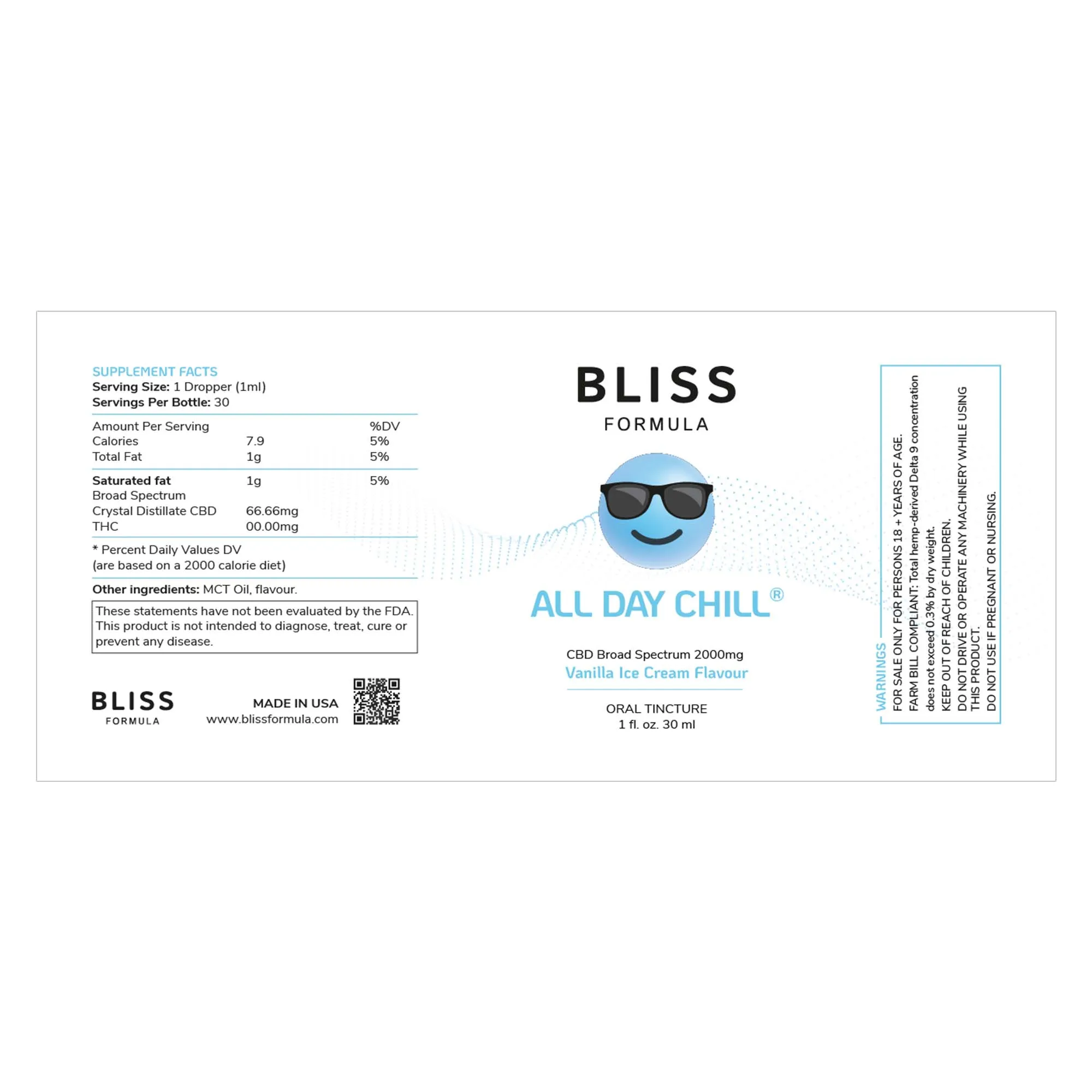 ALL DAY CHILL® 30ml Tincture (2000mg Broad Spectrum CBD)