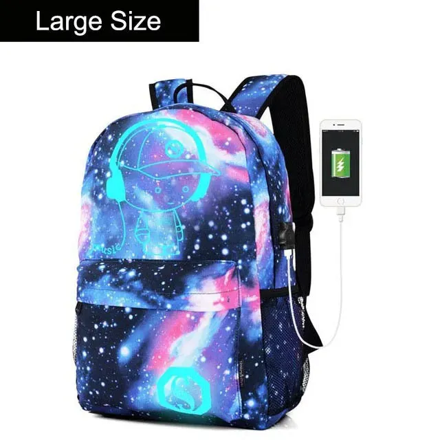 Anime Luminous Oxford School Backpack Daypack Shoulder Under 15.6 inch with USB Charging Port and Lock School Bag for Boys Girls