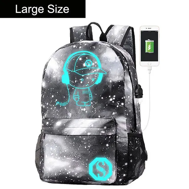 Anime Luminous Oxford School Backpack Daypack Shoulder Under 15.6 inch with USB Charging Port and Lock School Bag for Boys Girls