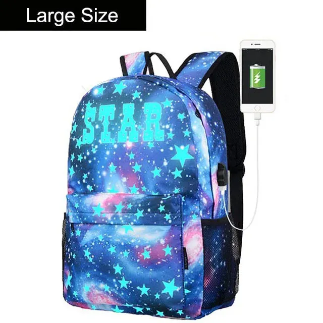 Anime Luminous Oxford School Backpack Daypack Shoulder Under 15.6 inch with USB Charging Port and Lock School Bag for Boys Girls