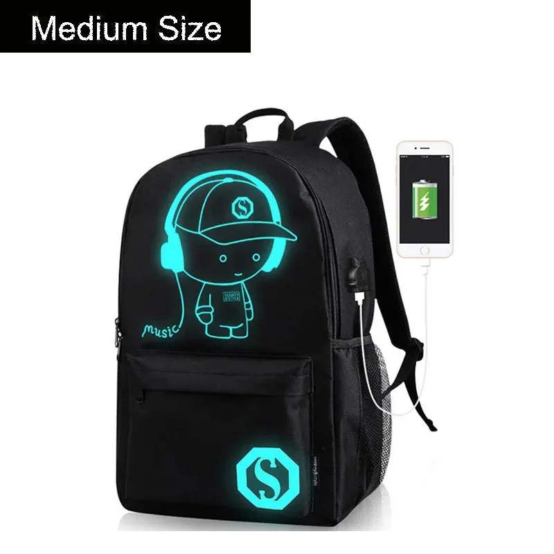 Anime Luminous Oxford School Backpack Daypack Shoulder Under 15.6 inch with USB Charging Port and Lock School Bag for Boys Girls