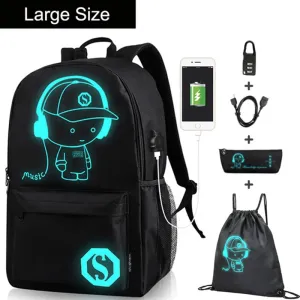 Anime Luminous Oxford School Backpack Daypack Shoulder Under 15.6 inch with USB Charging Port and Lock School Bag for Boys Girls