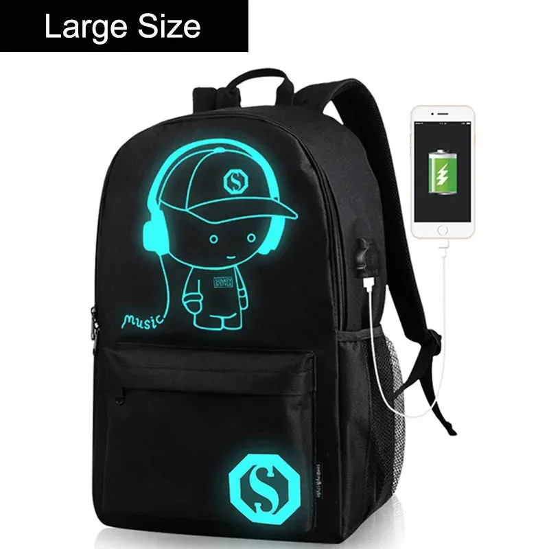 Anime Luminous Oxford School Backpack Daypack Shoulder Under 15.6 inch with USB Charging Port and Lock School Bag for Boys Girls