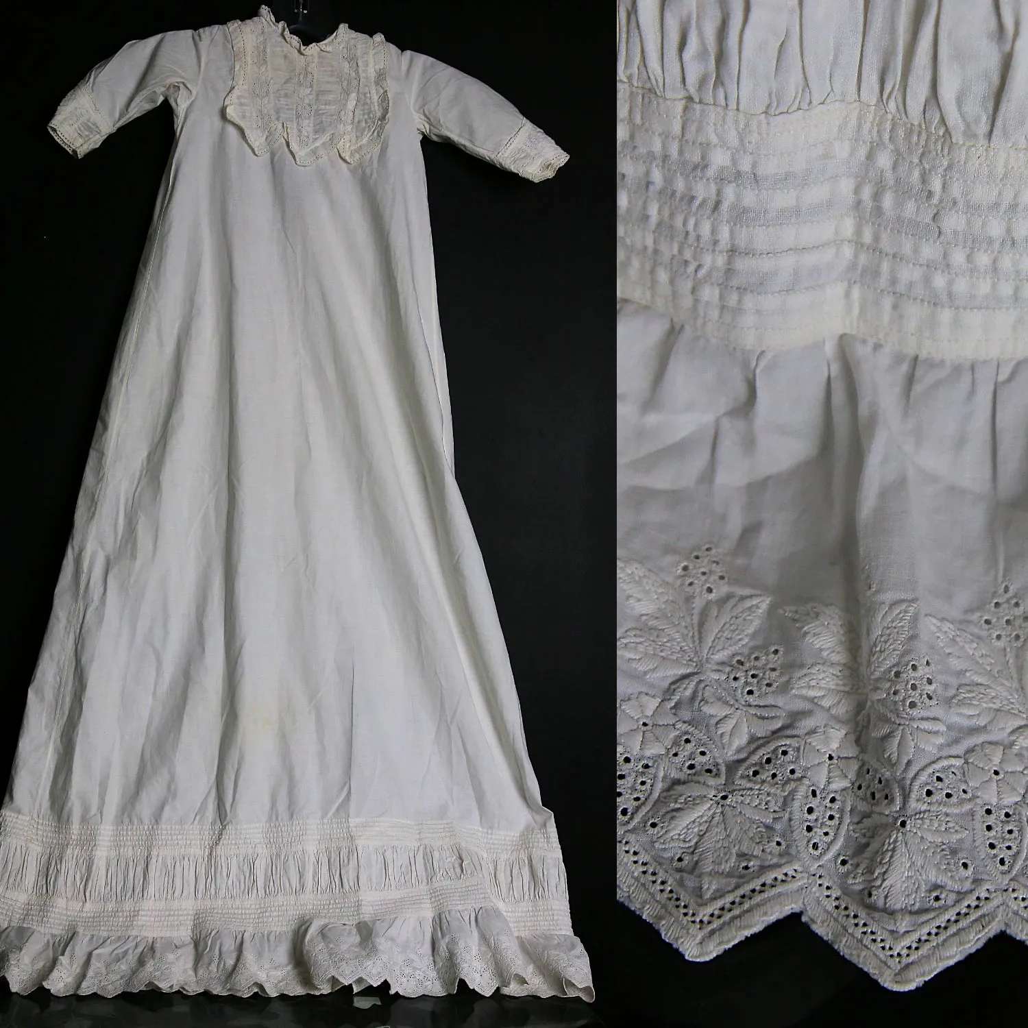 Antique baby christening gown dress heirloom Ayrshire lace