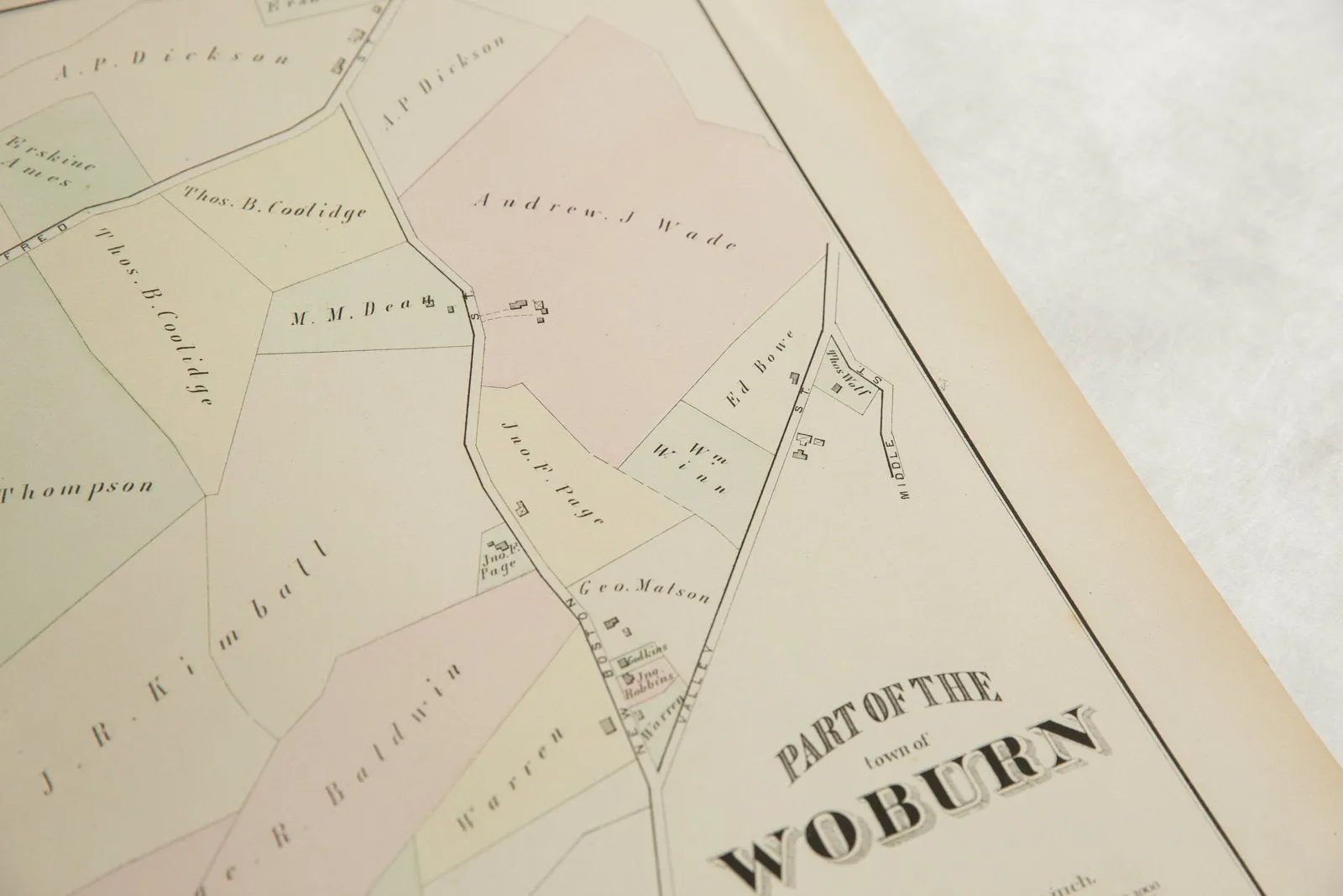 Antique Woburn Massachusetts Atlas Map Plate L